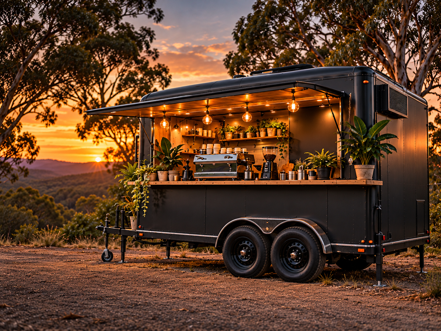 Custom Goodlife Trailers coffee trailer at sunset